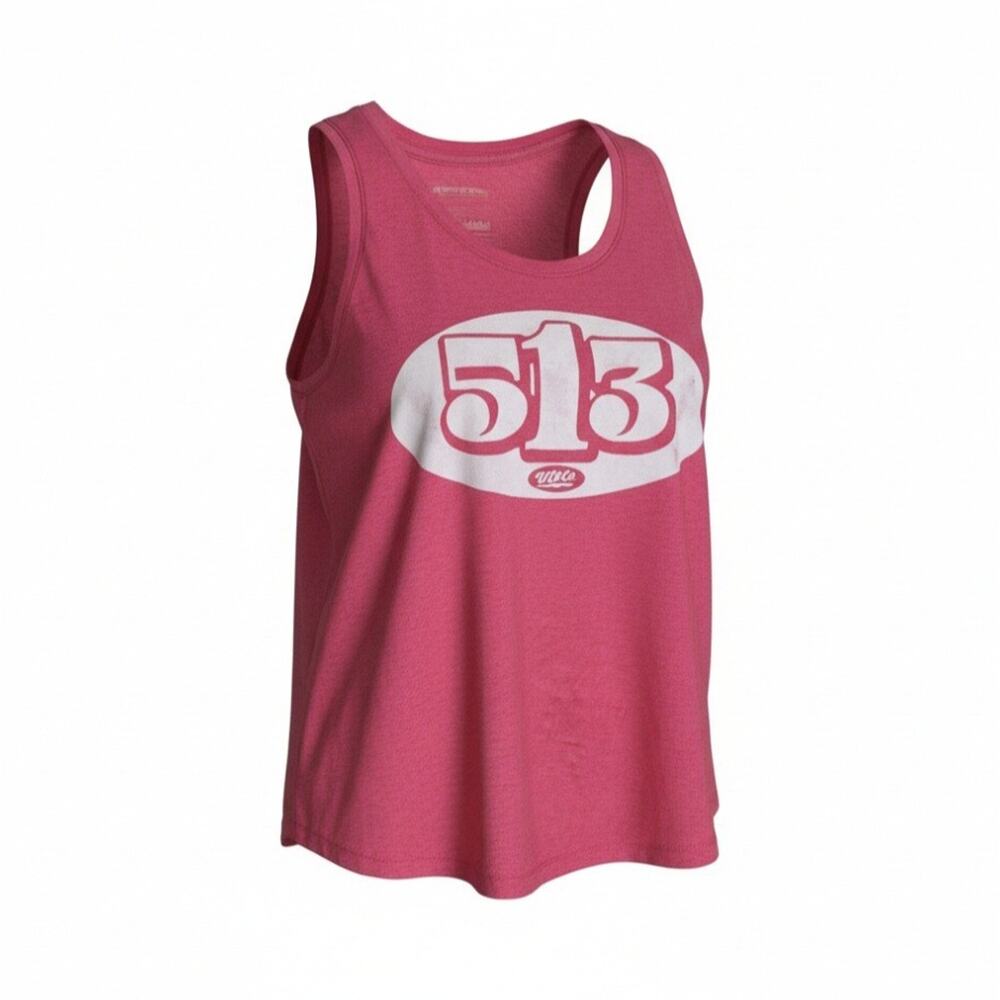 District 513 (XL) Graphic Racerback Tank Pink Sleeveless Jersey Blend Scoop Neck